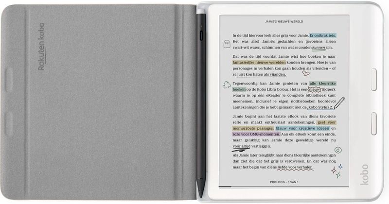 Kobo Libra Colour Hoes voor eReader - Notebook SleepCover - Beige - Met stylushouder