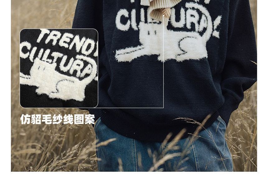 Really Point - Trui met lange mouwen, ronde hals en kattenprint