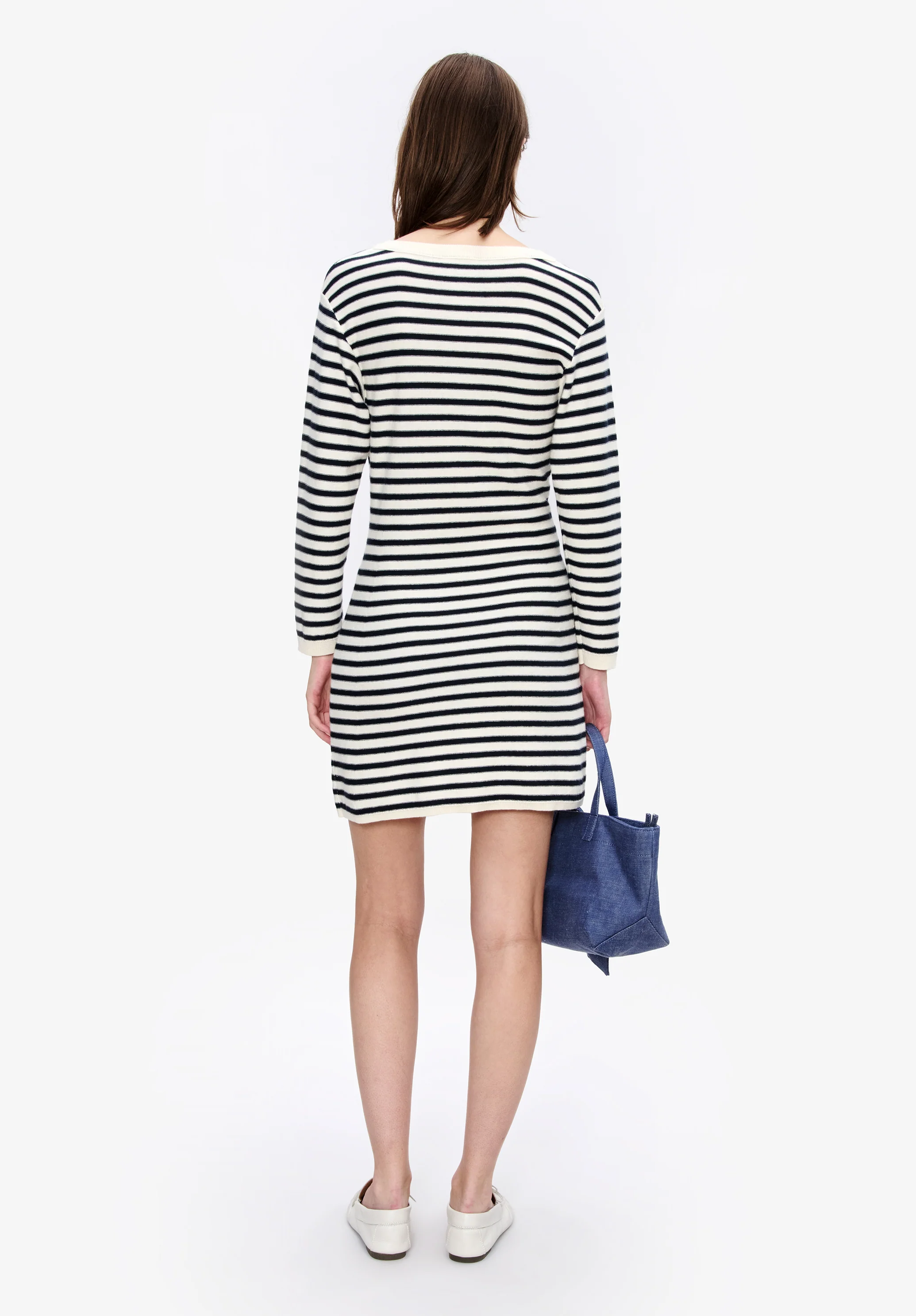 Robe marinière en mélange coton et cachemire - Ecru/dark navy