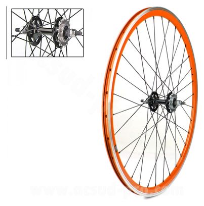 ROUE ARRIERE VELOX 700C FIXIE ORANGE ALU MOYEU FLIP FLOP