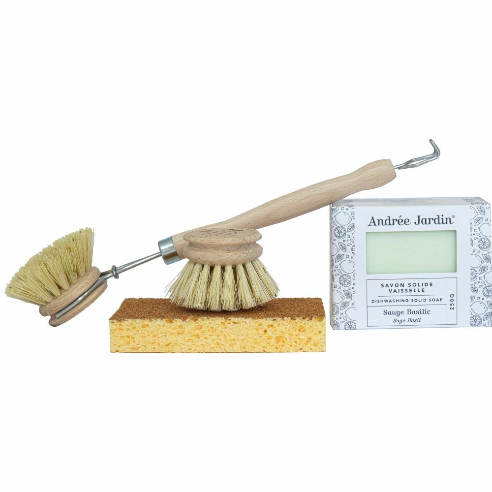 Coffret vaisselle avec brosse savon et éponge nature