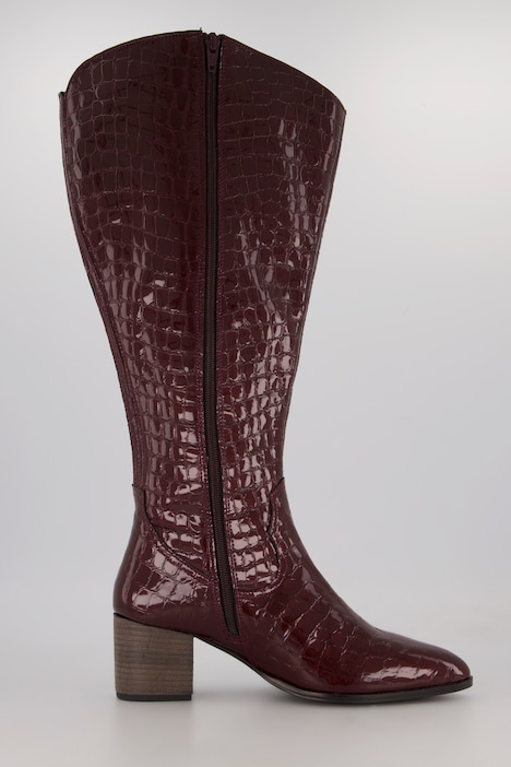 Lederstiefel, XXL-Schaft, Kroko-Prägung, Weite H