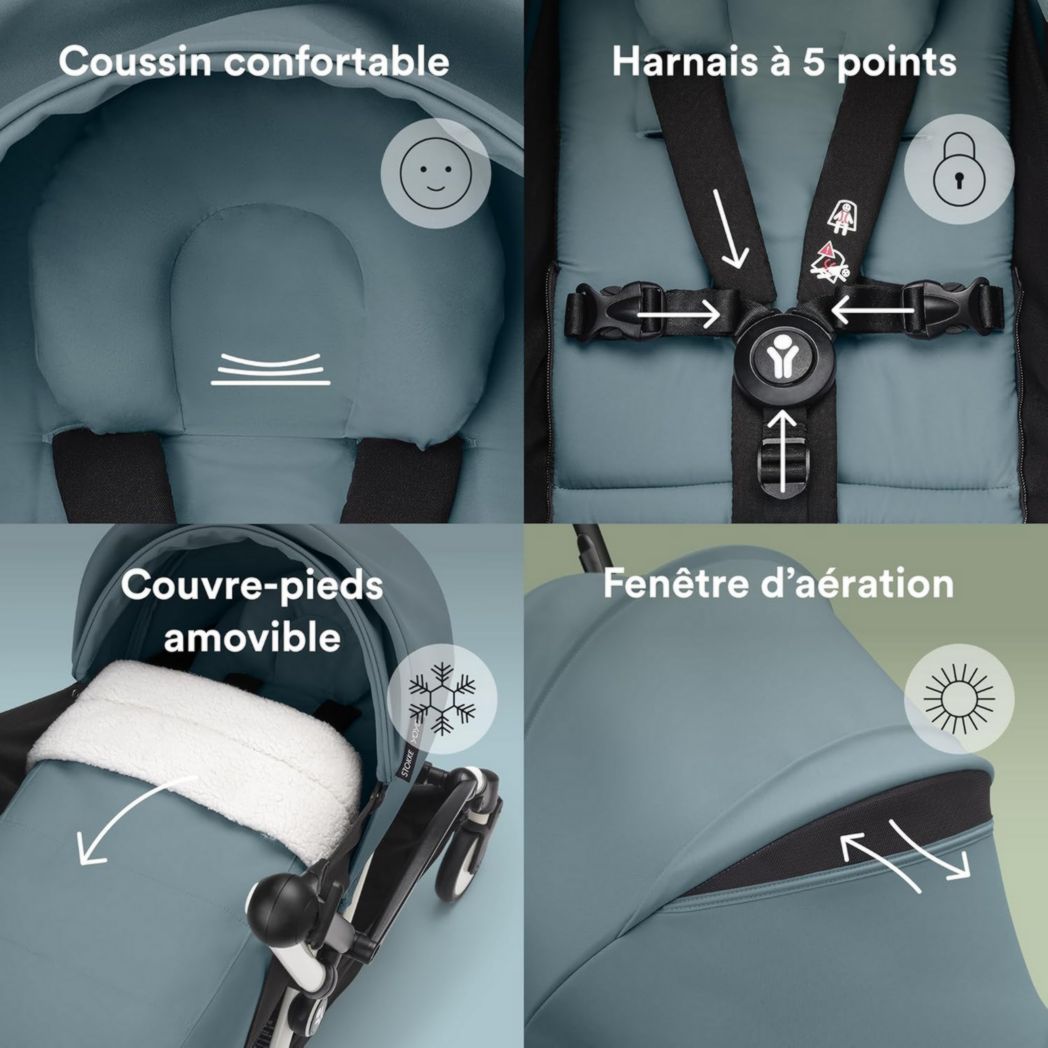 Poussette Stokke YOYO3 avec pack nouveau-né et pack couleur 6+ - Comprend un cadre noir, un pack couleur YOYO 6+ (gingembre) et un pack nouveau-né 0+ (gingembre)