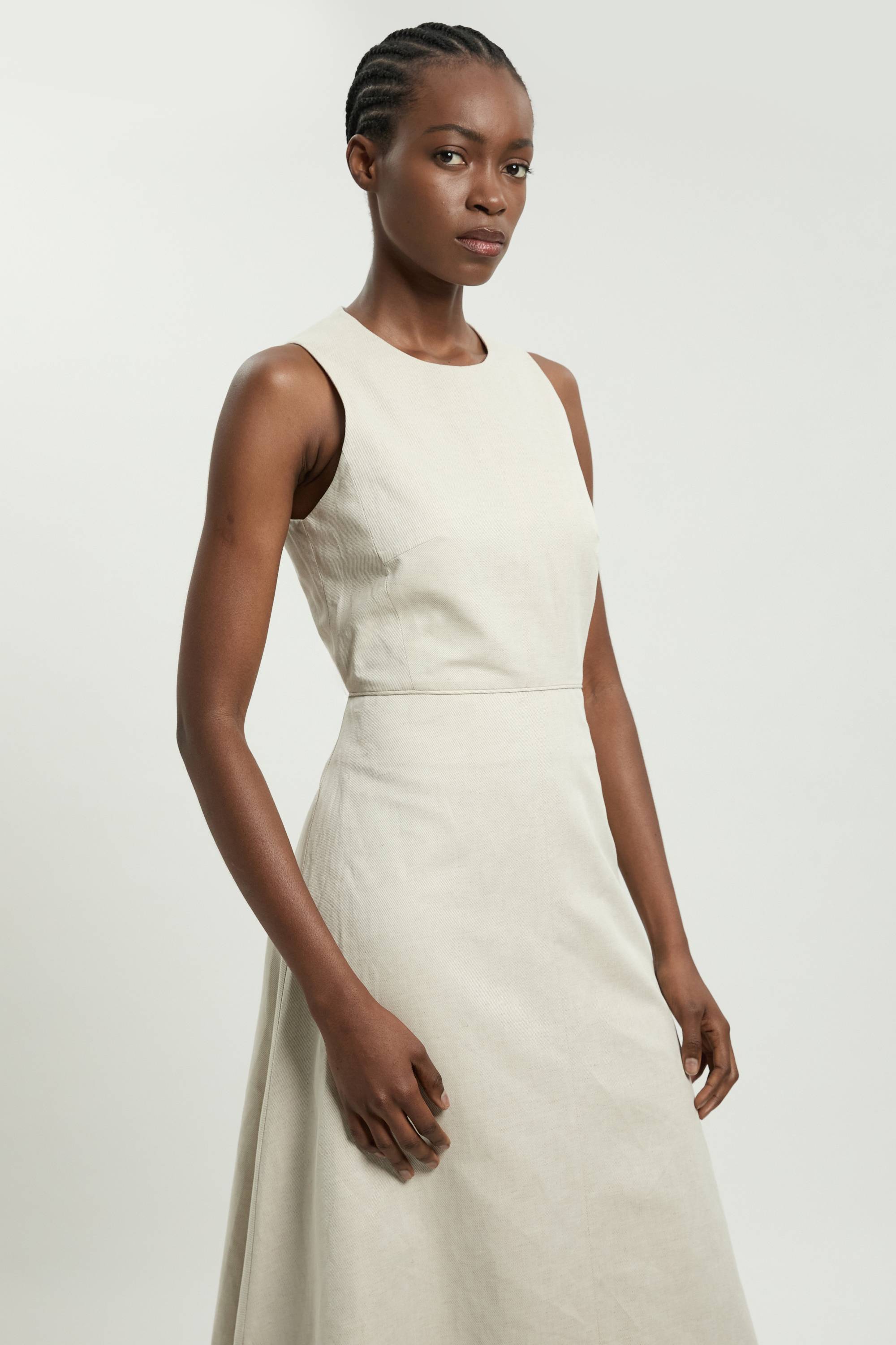 KarenMillen Robe Midi Ajustée En Lin Premium Petite Taille