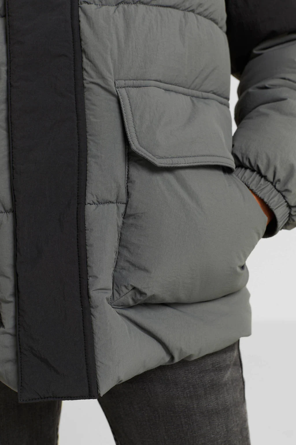 anytime gewatteerde winterjas grijs/zwart