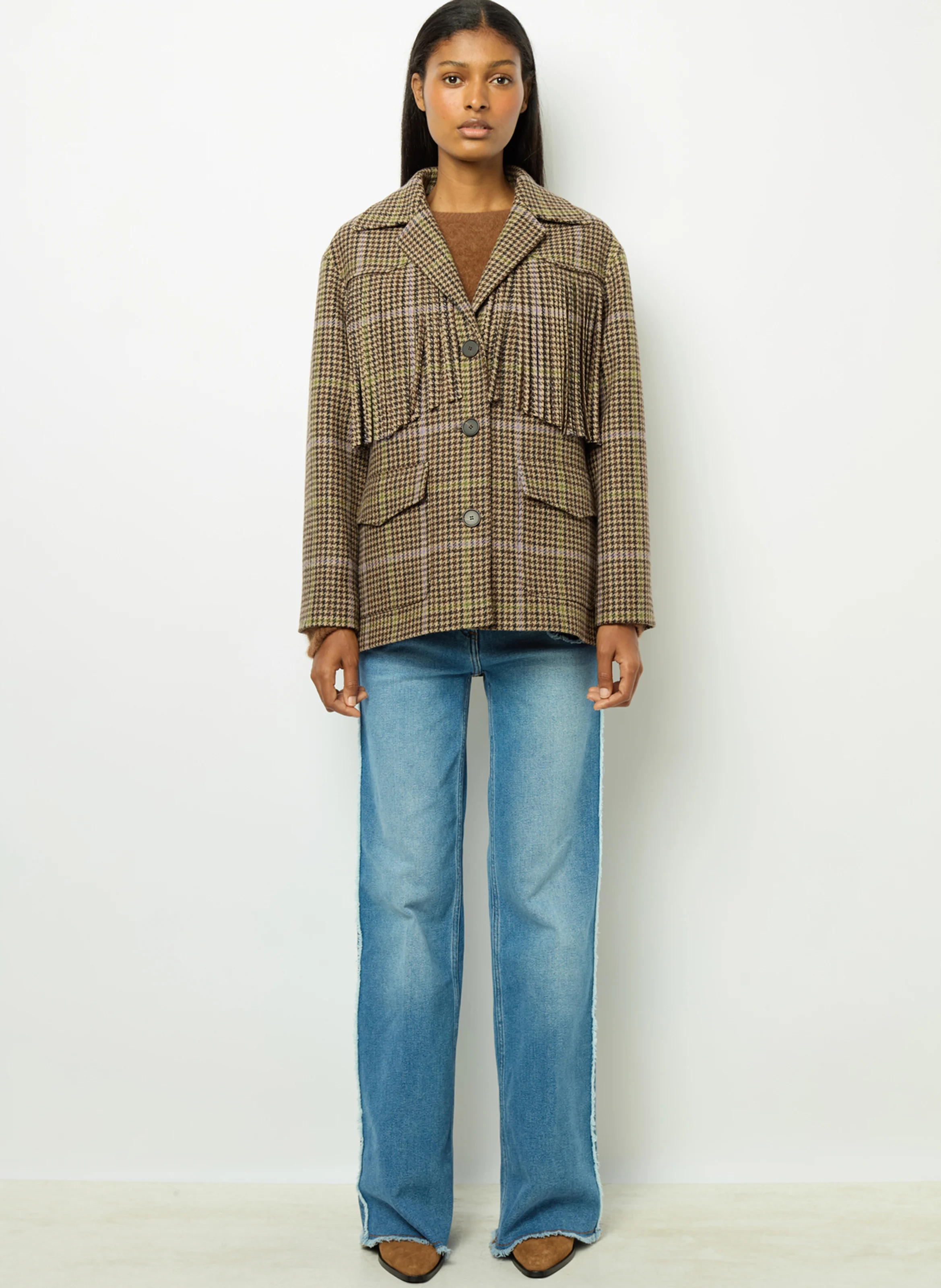 Veste de blazer ajustée en laine mélangée | Marron