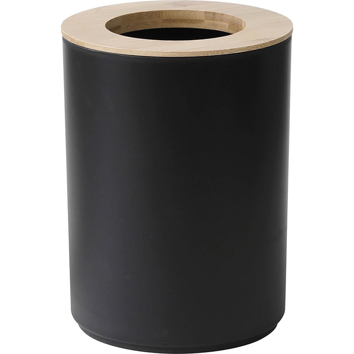 POUBELLE AVEC COUVERCLE BAMBOU 5L NOIR BAMBOU