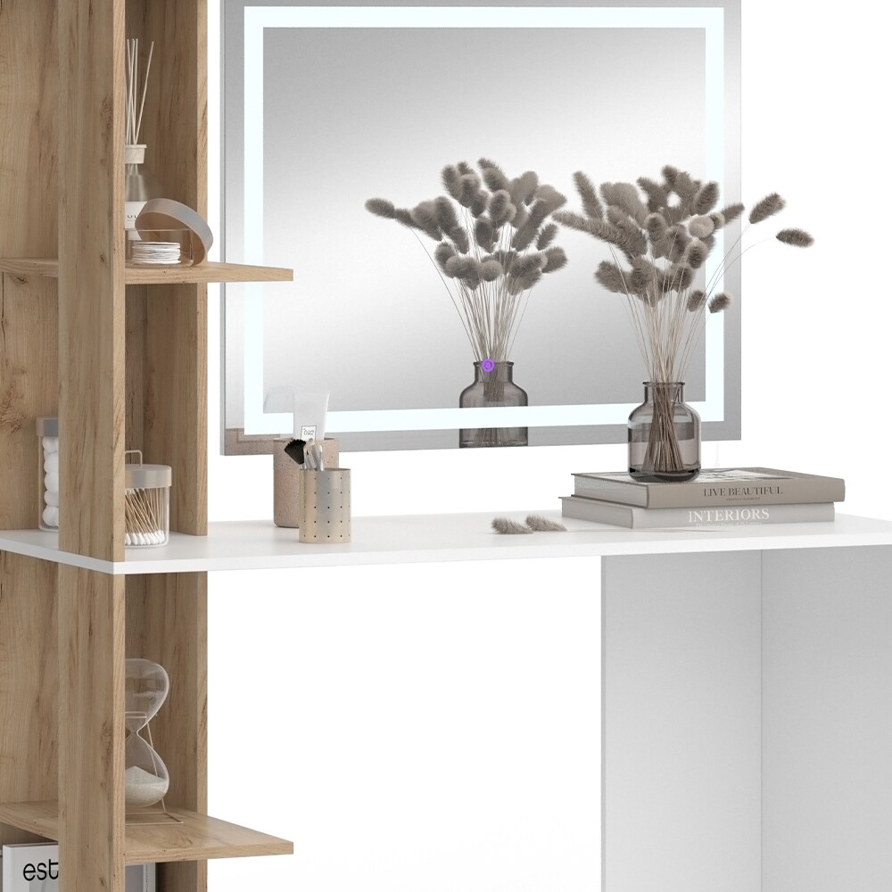 Vicco Schminktisch Tower Weiß Sonoma 122 x 55 cm mit LED-Spiegel