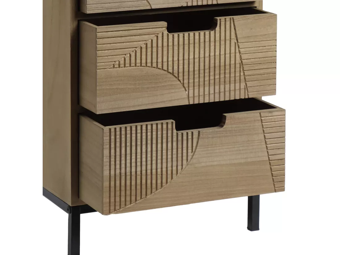 Commode Moderne avec 3 Tiroirs Sculpté Bois Métal