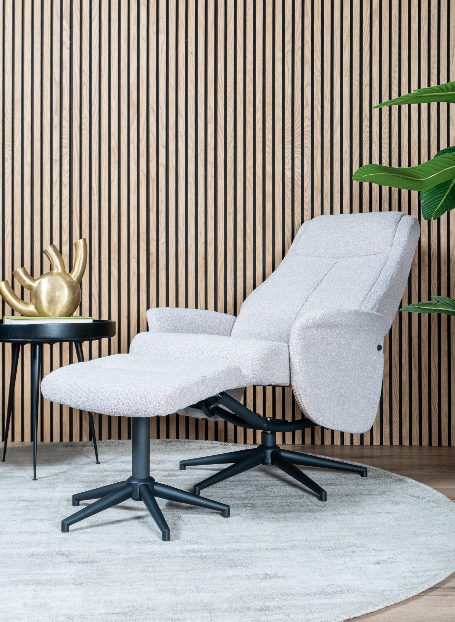 Relaxfauteuil Bindy + Hocker Bouclé Naturel