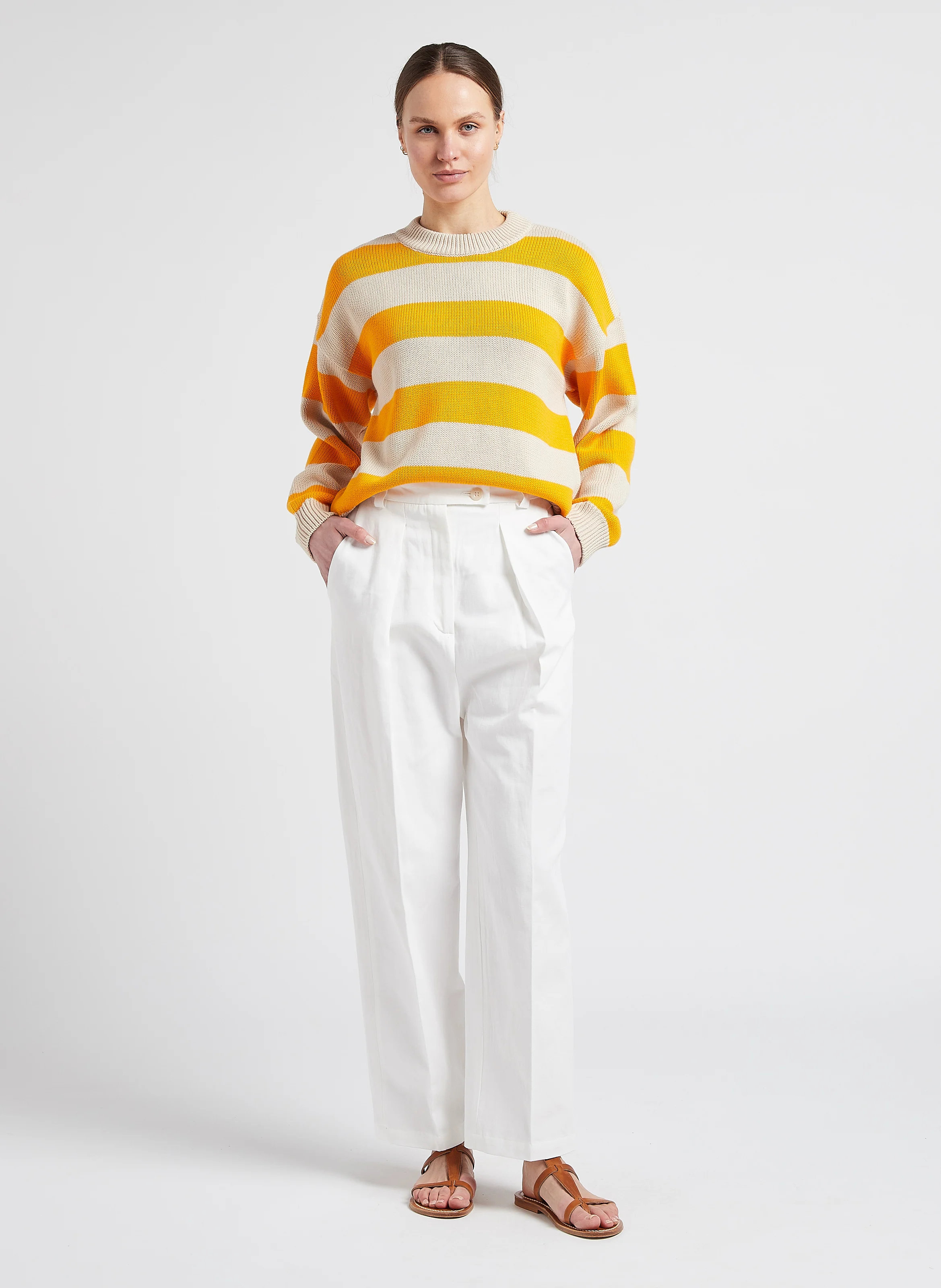 EMANUELLE - Pull col rond rayé en coton bio | Multicolore