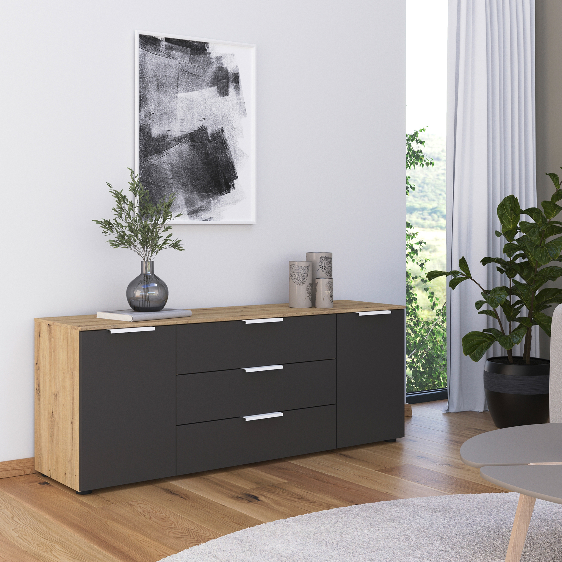 Lowboard - Artisan Eiche-graphit - 160 cm