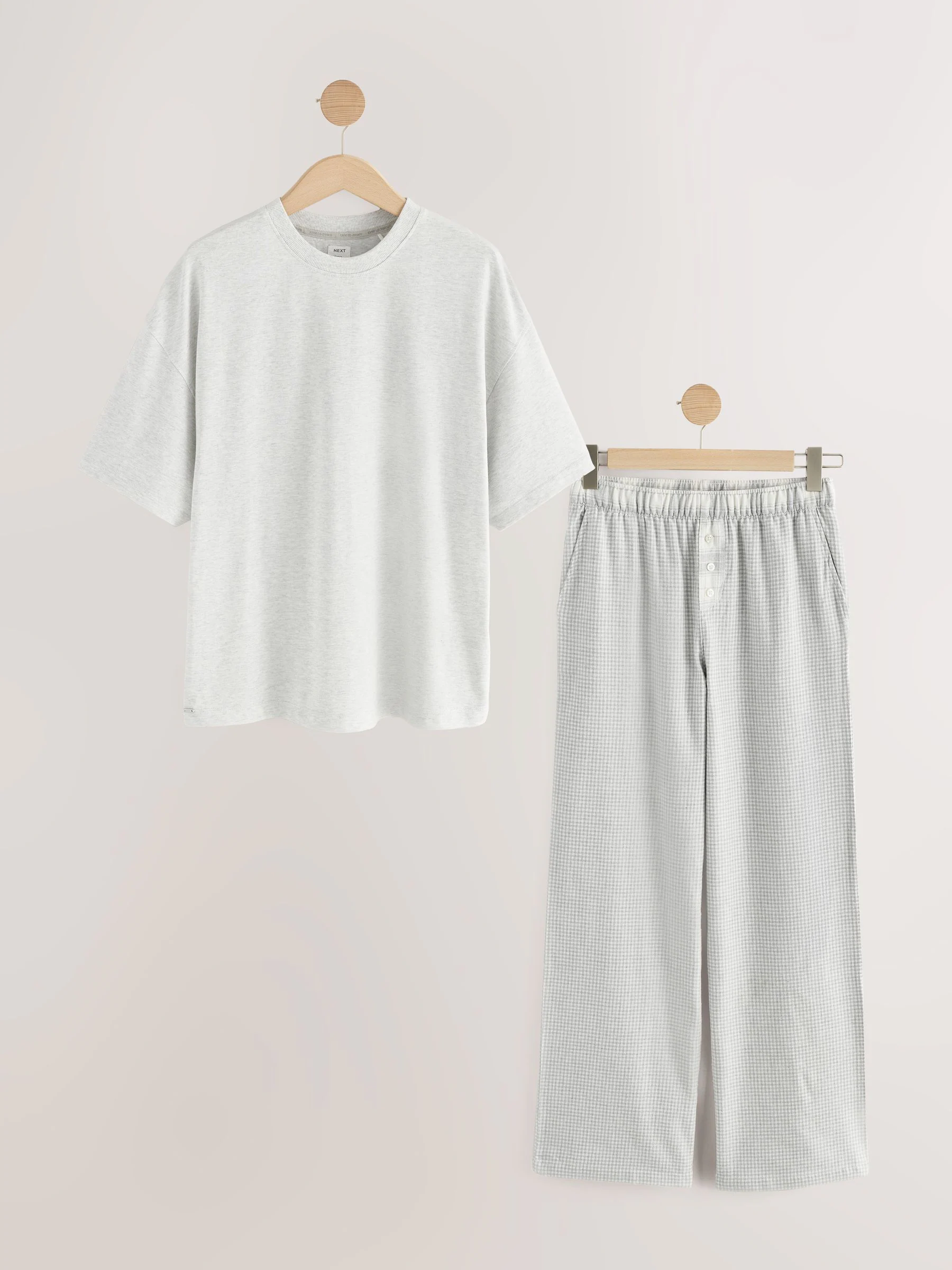 Grijs met gingham - Pyjama van katoen/modalmix met korte mouwen