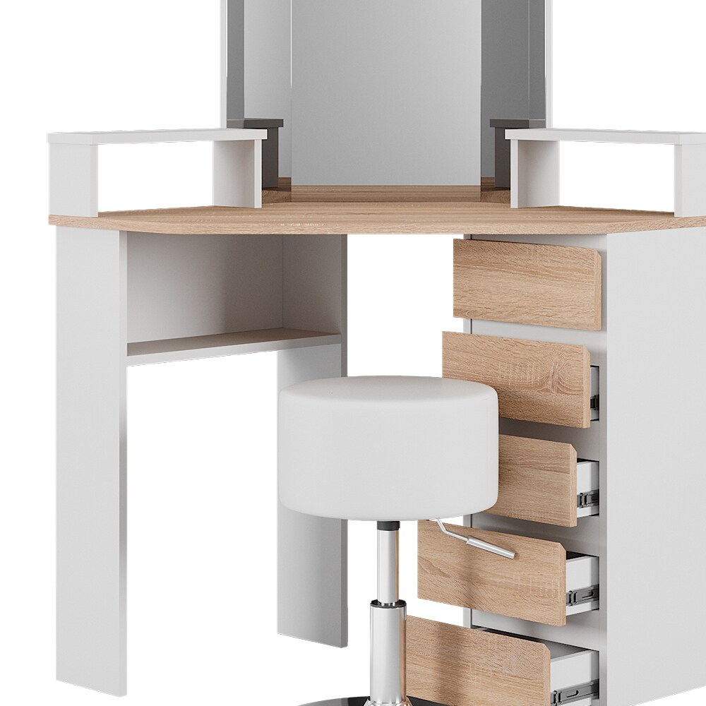 Vicco Eckschminktisch Frisiertisch Frisierkommode Tilda Weiß Sonoma Spiegel Hocker 110x140 cm modern Ablage