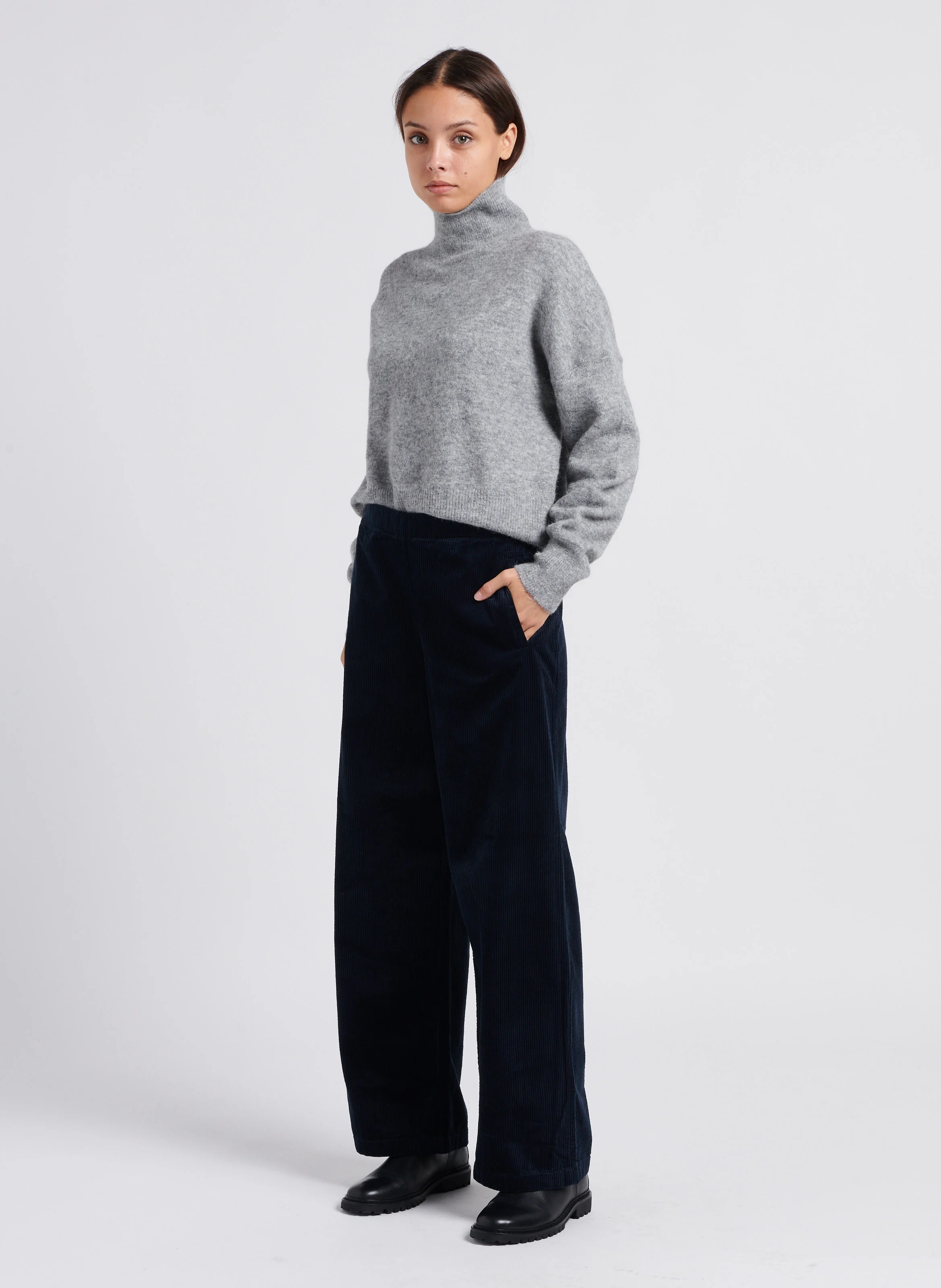 NOLA - Pull col montant en alpaga et laine mérinos mélangés| Gris