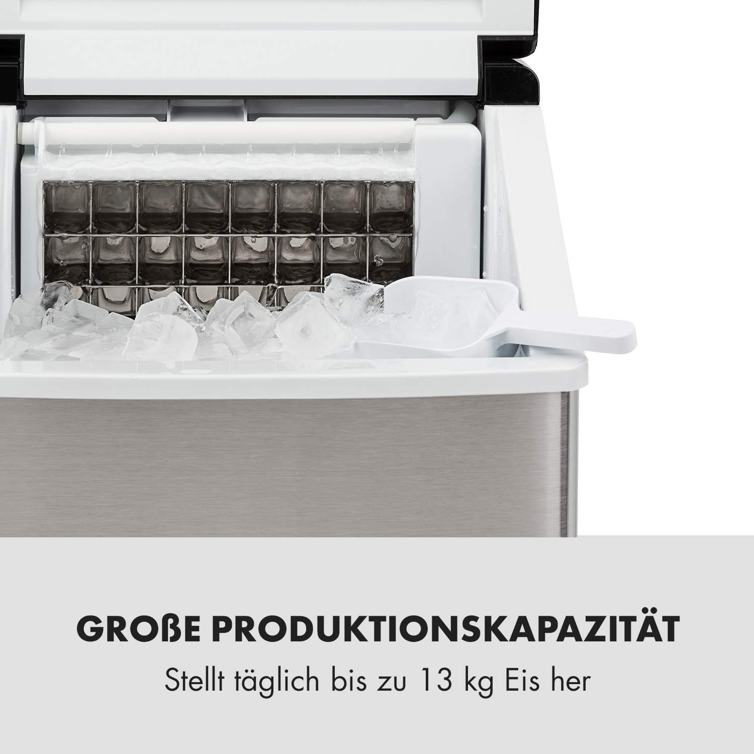Klarstein Eiswürfelmaschine Klein, 2,5L Eiswürfelbereiter, für Mittelgroße, Klare Eiswürfel, Schnelle Mini, mit Sicherheitsalarm, 13kg/24h