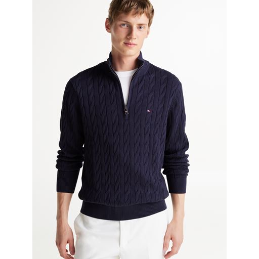Tommy Hilfiger Classic Cotton Cable Zip Mock Striktrøje, Desert Sky, XL