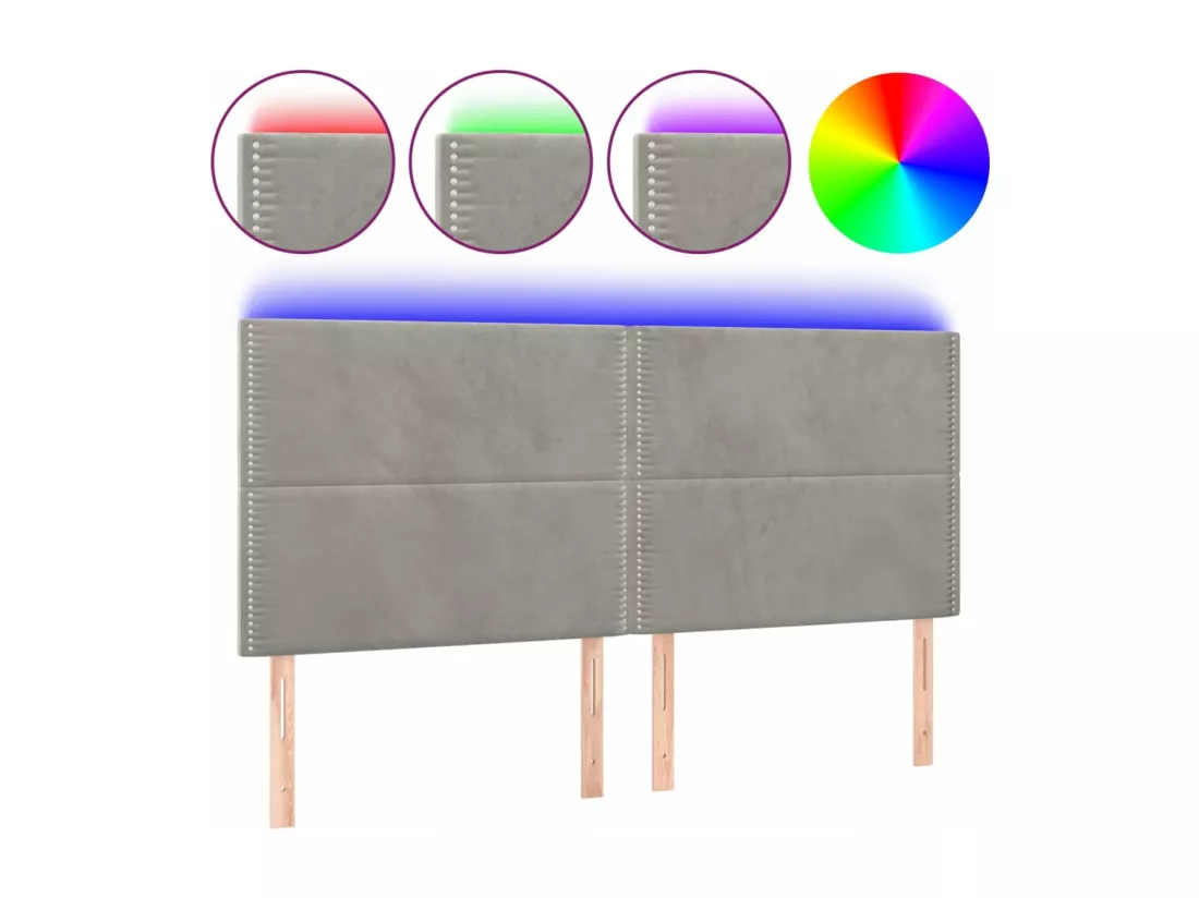 Tête de lit à LED Gris clair 160x5x118/128 cm Velours