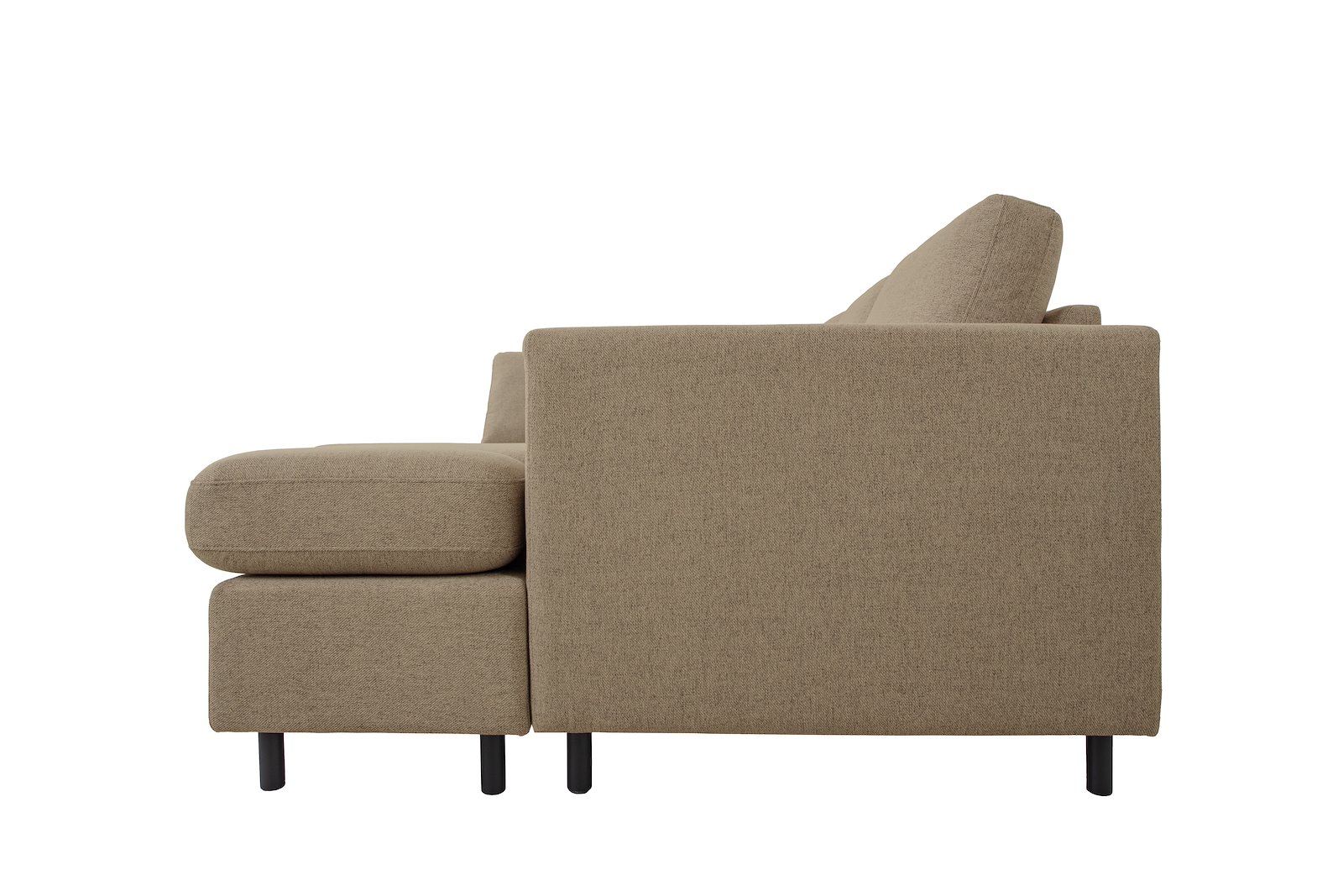 Oslo Plus U-sofa Åpen ende venstre med 2-seter og sjeselong høyre. Tekstil Neve 16 Dark Beige med sorte ben
