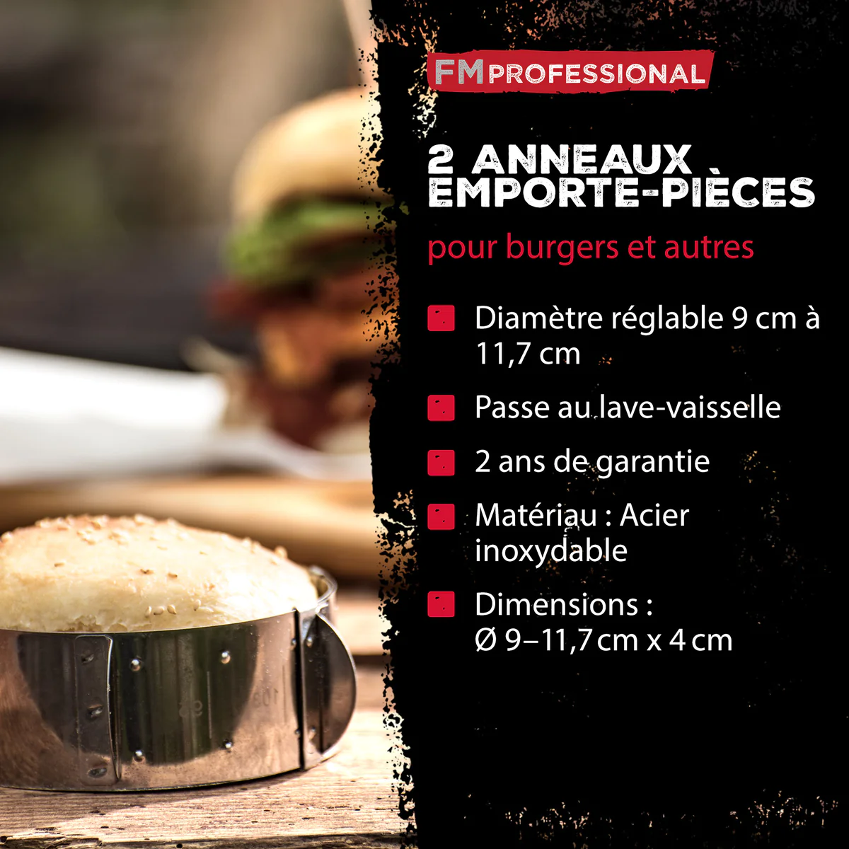 Lot de 2 emporte-pièces réglables 9 à 11,7 cm Barbecue FM Professional