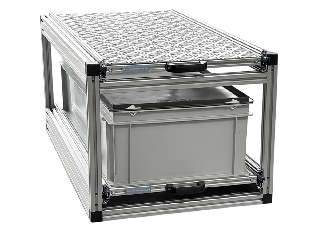 Dubbel schuifframe met 2 gesloten bakken en alu plaat - 90x40cm