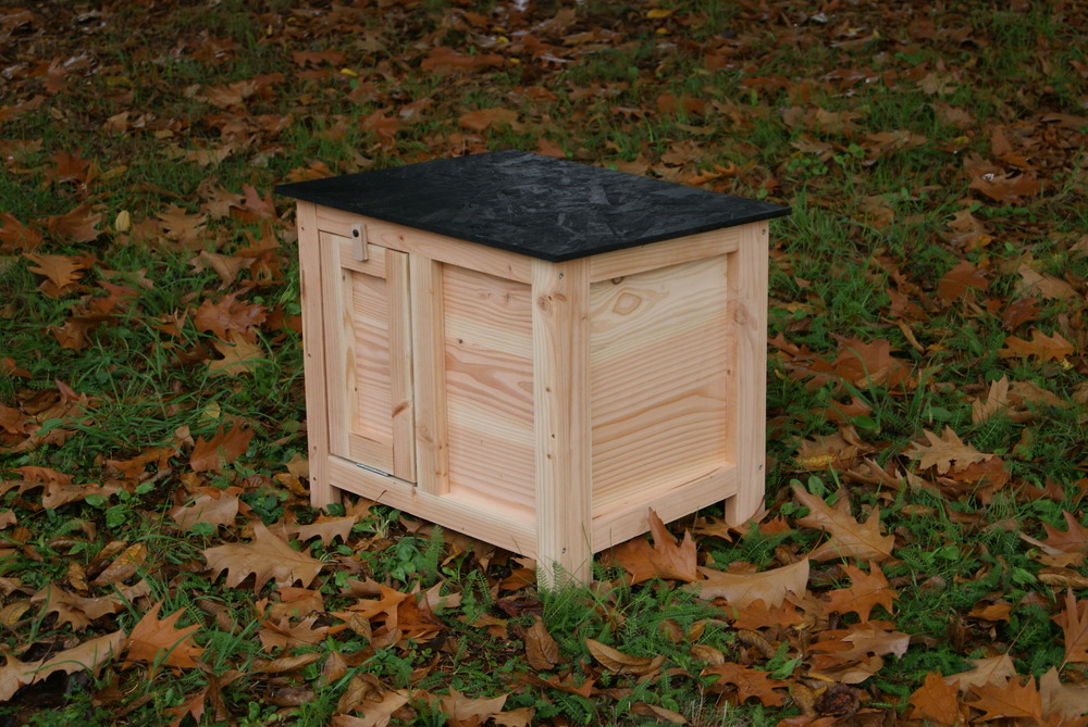 Clapier bas céleste en douglas avec porte 52x44x46,4 cm pour lapin
