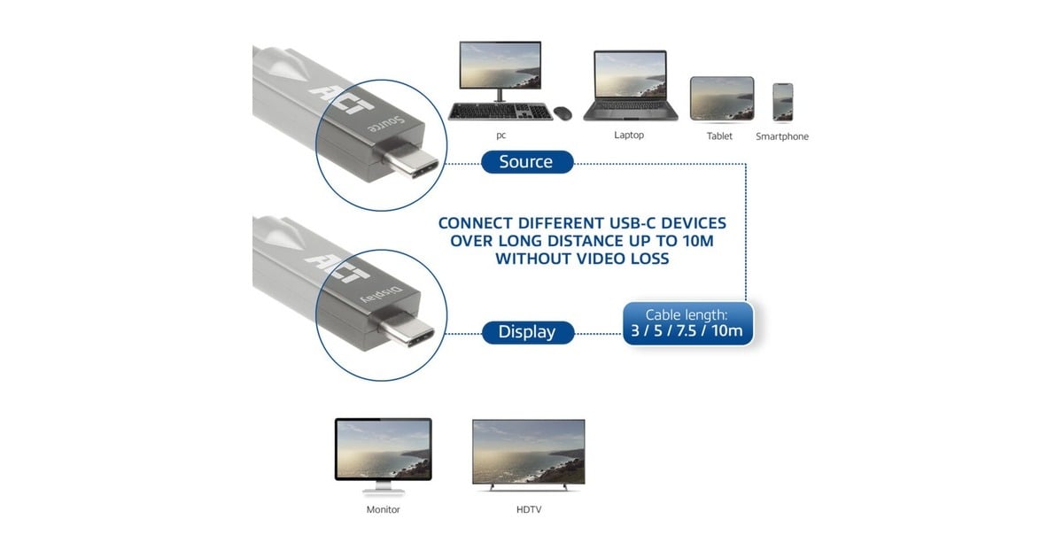ACT ConnectivityUSB-C 3.2 Gen2 Active Optical Cable (AOC) aansluitkabel, 3m  (Grijs/zwart)