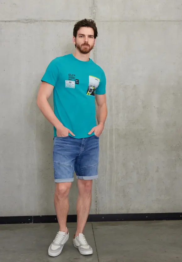 T-Shirt im Printmix - antigua blue