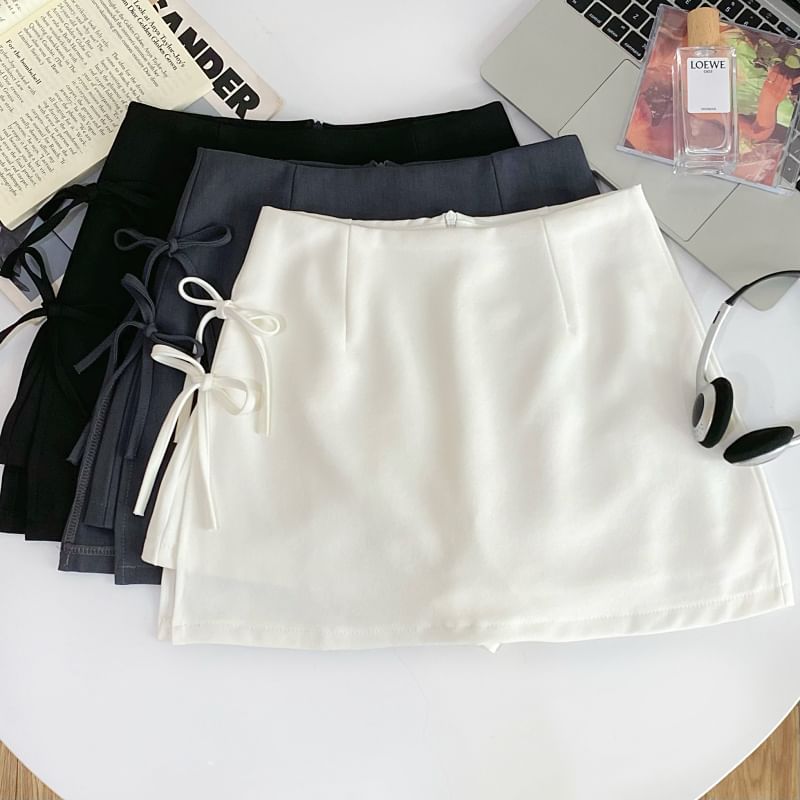 Iasia - Hoge taille effen strik mini A-lijn rok