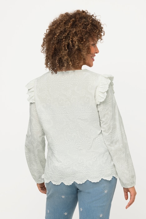 Bluse, Rüschen, Carree-Auschnitt, Langarm