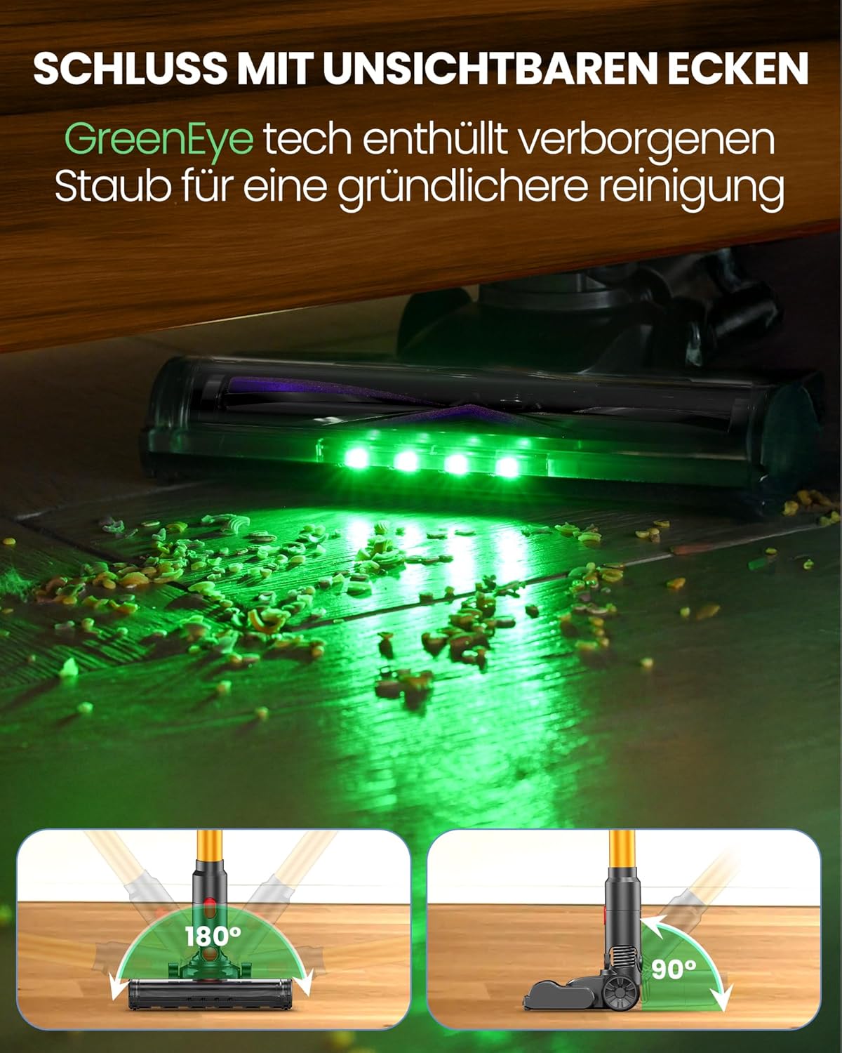 DP2 Akku Staubsauger Mit Dual-Akku, 45KPa/60Min/500W, LED-Display, Teleskopstange, Standfähig, GreenEye Licht, Staubsauger Kabellos Ideal Für Tierhaare/Teppiche/Hartböden