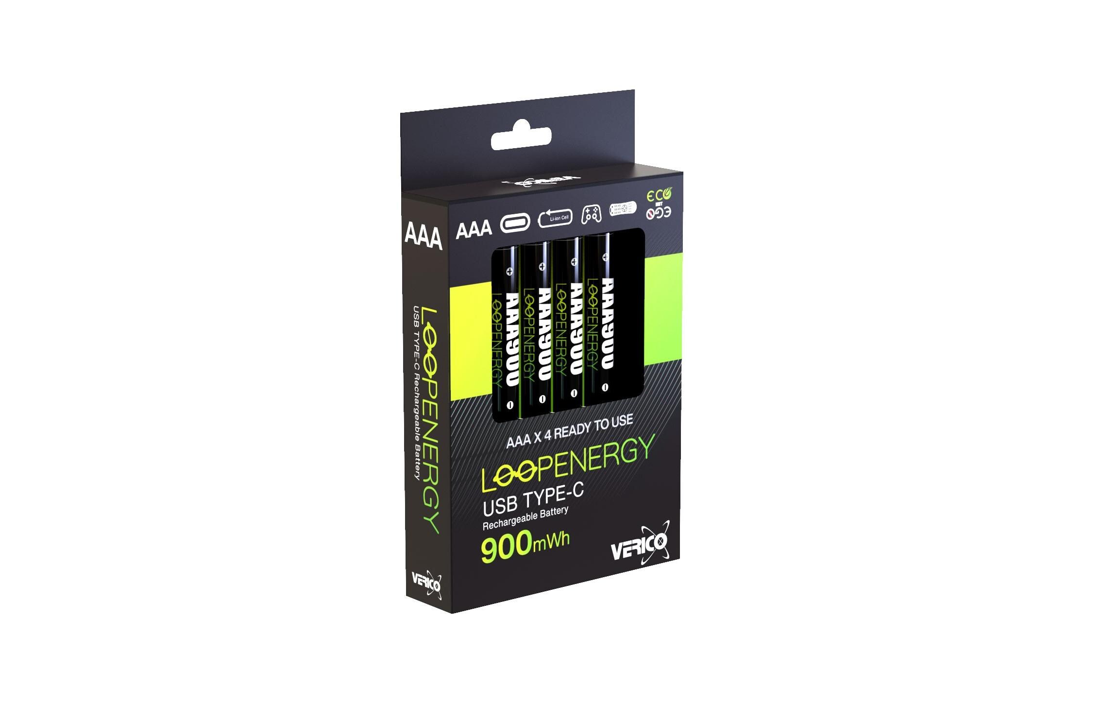 Akku Li-Ion AAA mit USB-C 600 mAh, 4 StückAAA-Akkus mit USB-C-Ladeanschluss