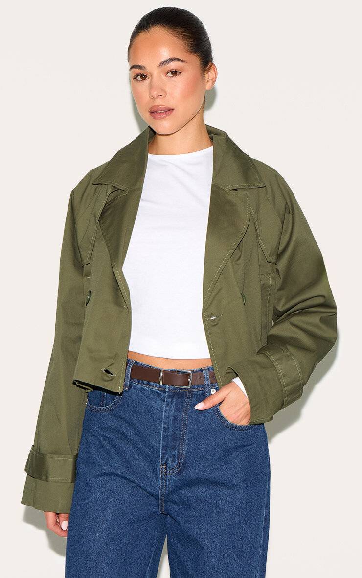 Kaki Trench-coat Court Avec Détail De Patte De Tempête