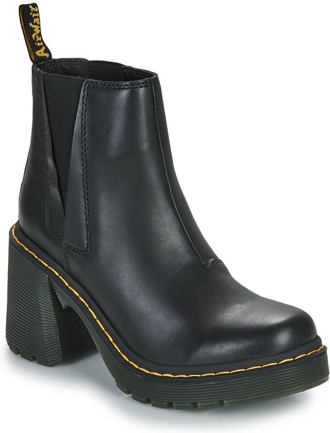 Dr. Martens Zwarte Leren Laarzen met Elastische Inzetstukken Black Dames