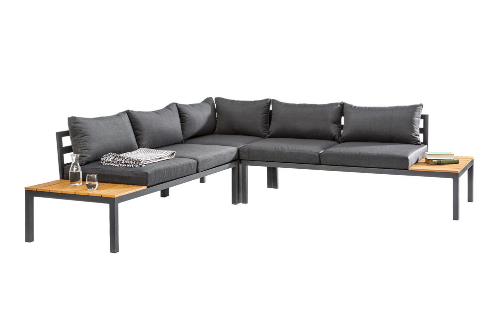 Große Garten Sitzgruppe MIAMI LOUNGE 240cm anthrazit Aluminium wetterfest Outdoor inkl. Kissen