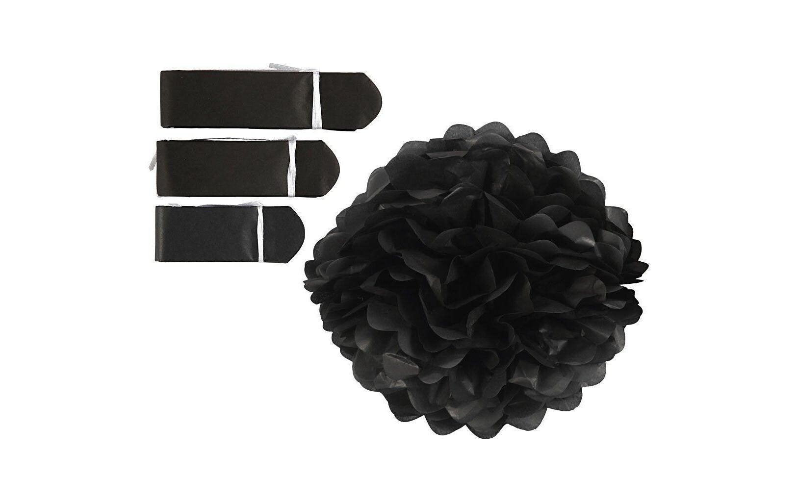 Pompons 20 + 24 + 30 cm 3 StückPapier-Pompons schwarz