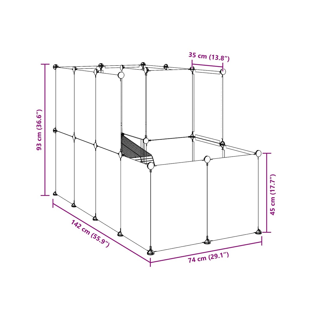 VidaXL Kleintierkäfig PP Stahl Freigehege Transparent/Schwarz schwarz 1,42 m, 74 cm, 93 cm