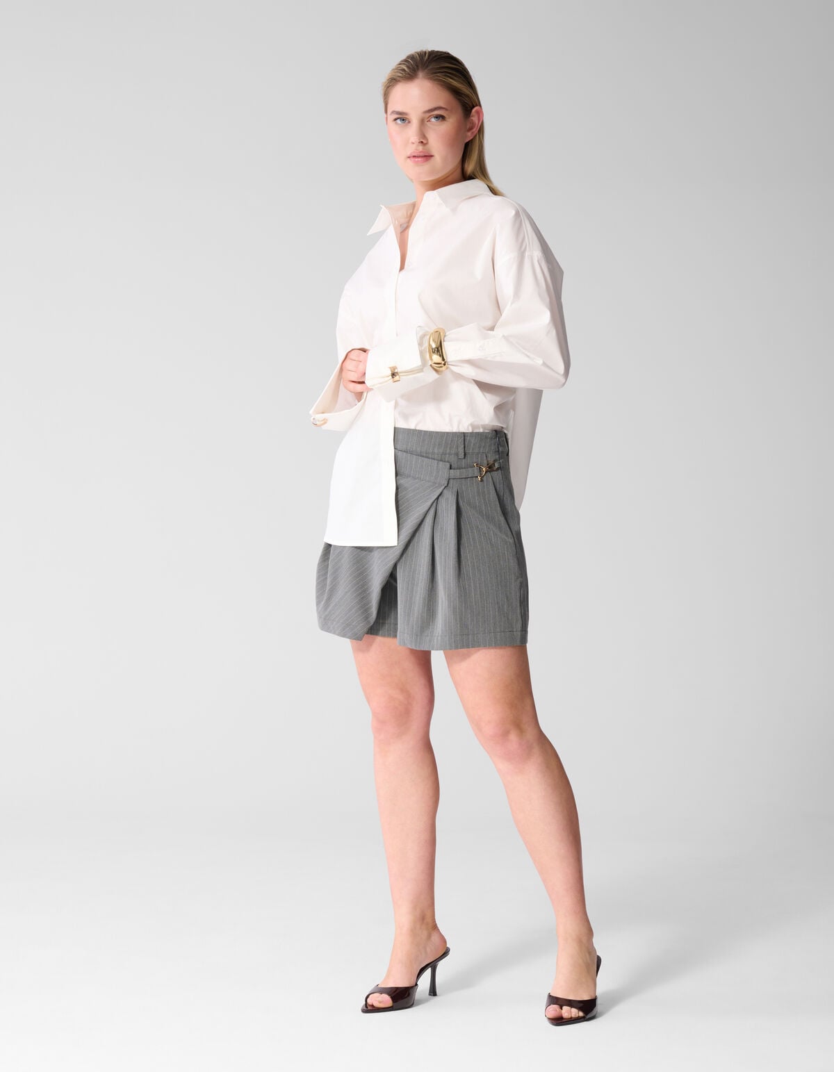 Pinstripe Pleated Skort Donkergrijs