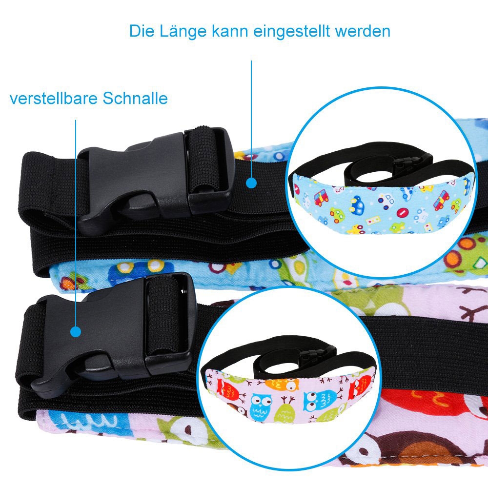 Baby Kopfstütze Kinderwagen Befestigung Kindersitz / Autositz Kopf Halter Band Verstellbar (25.5 - 61.5cm) - Eule Blau