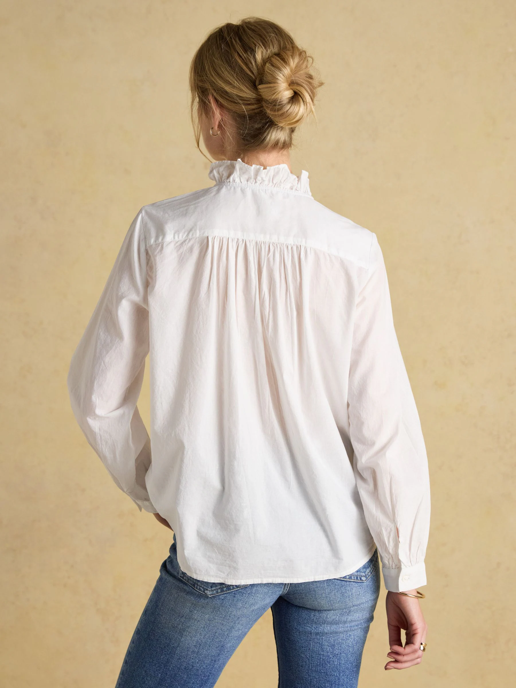 Wit - Joules Melanie blouse van katoen met ruche