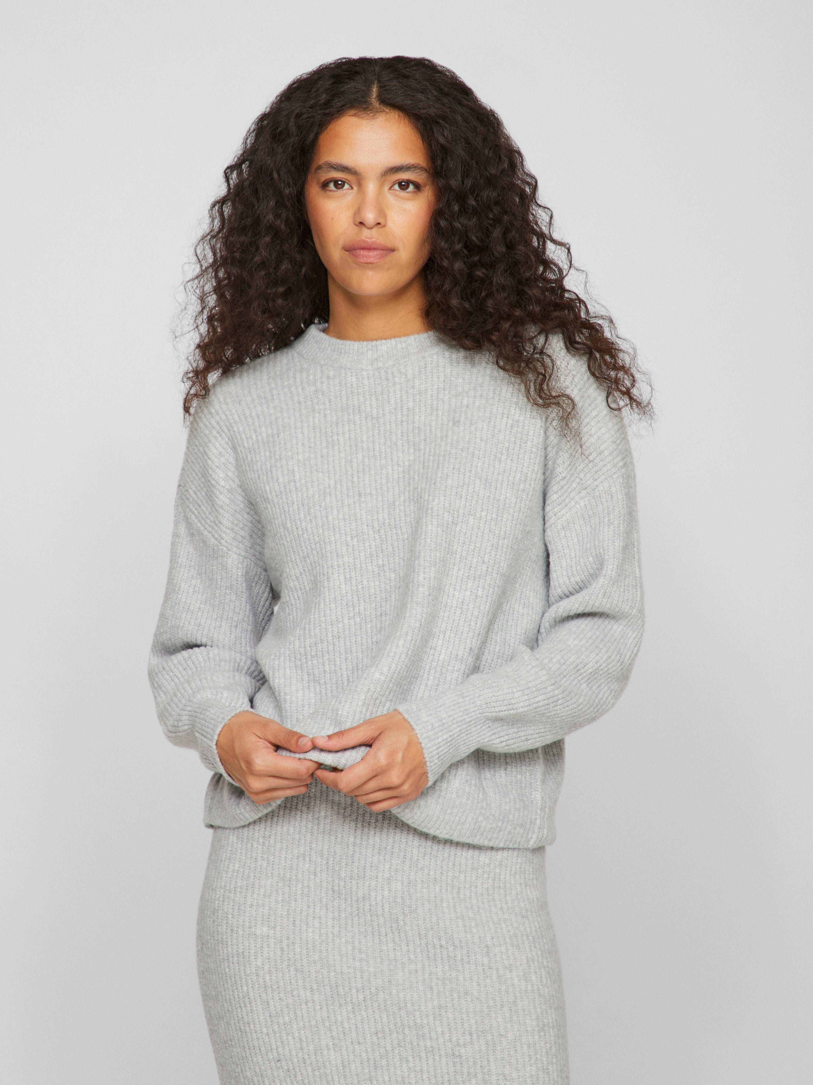 Vila  Vikachel O-Neck L/S striktrøje - Light Grey Melange