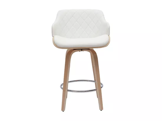 Tabouret de bar design pivotant 360° blanc et bois clair H65 cm LUCIEN