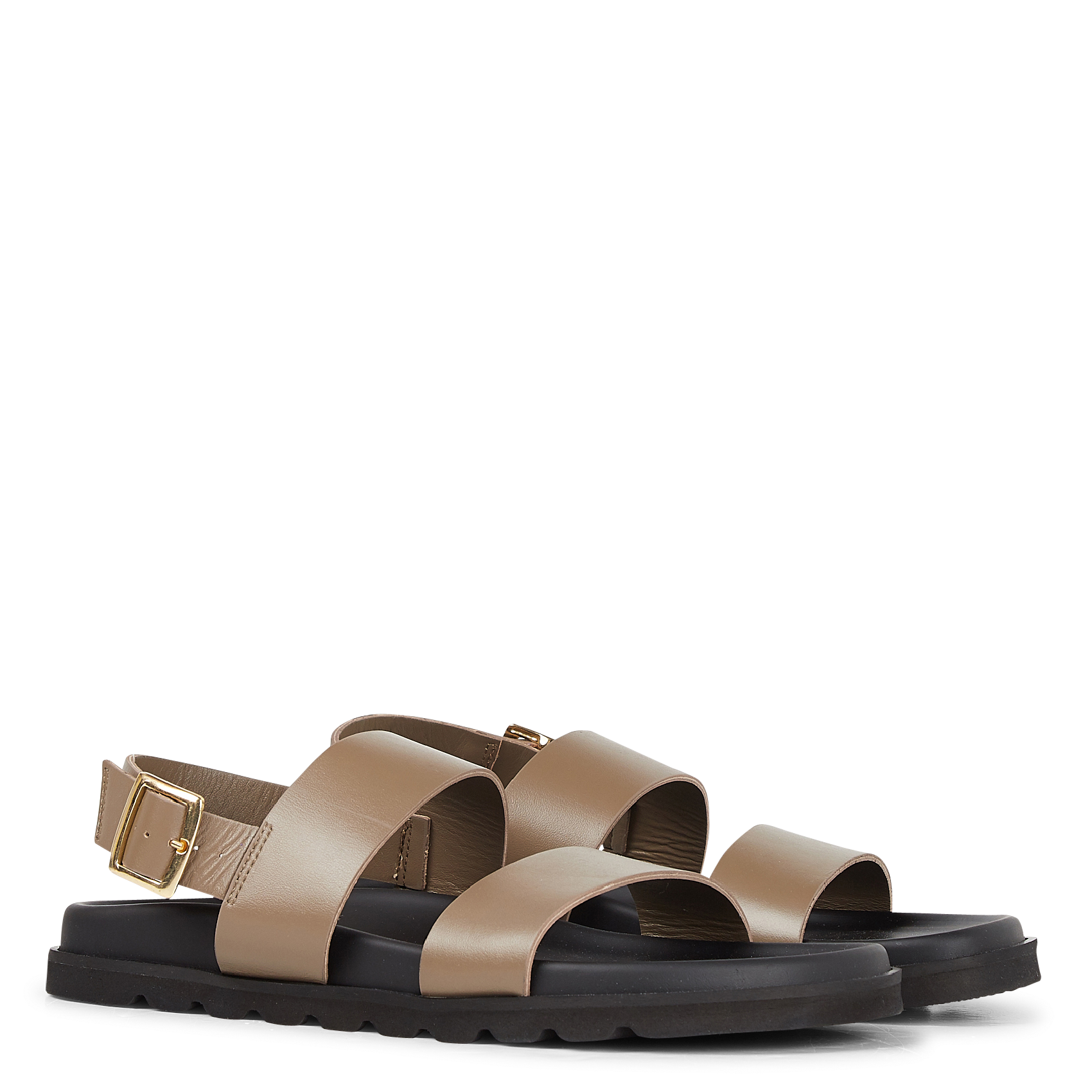 Sandales plates crantées en cuir| Kaki