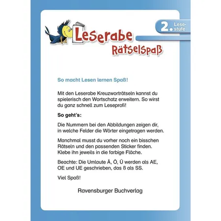 Ravensburger Leserabe, Lesestufe 2 - Sticker-Kreuzworträtsel zum Lesenlernen