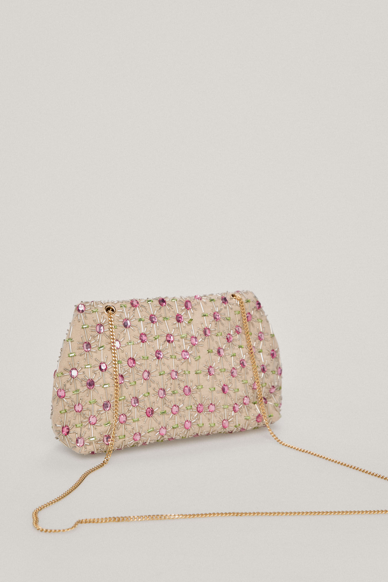 Bolsa de tejido com bordado de cristal - Rosa