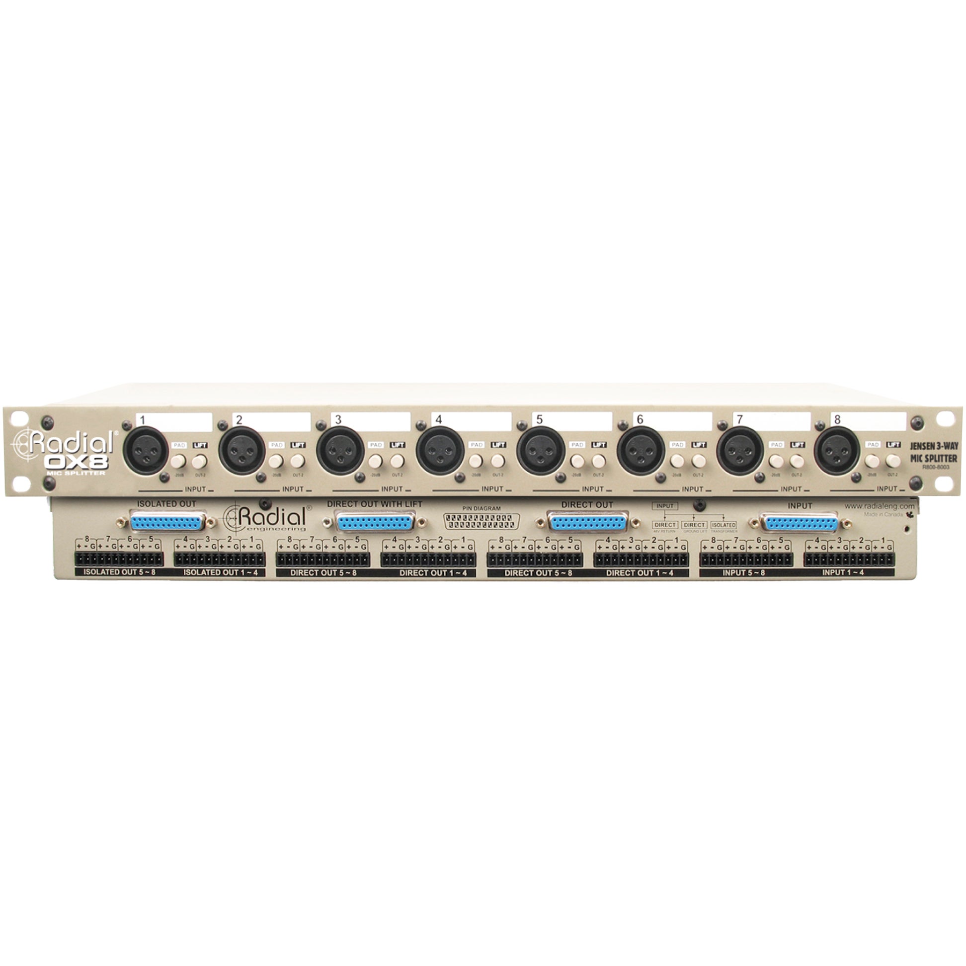 Radial OX8-R microfoonsplitter 8 kanalen rackmount - Radial transfo