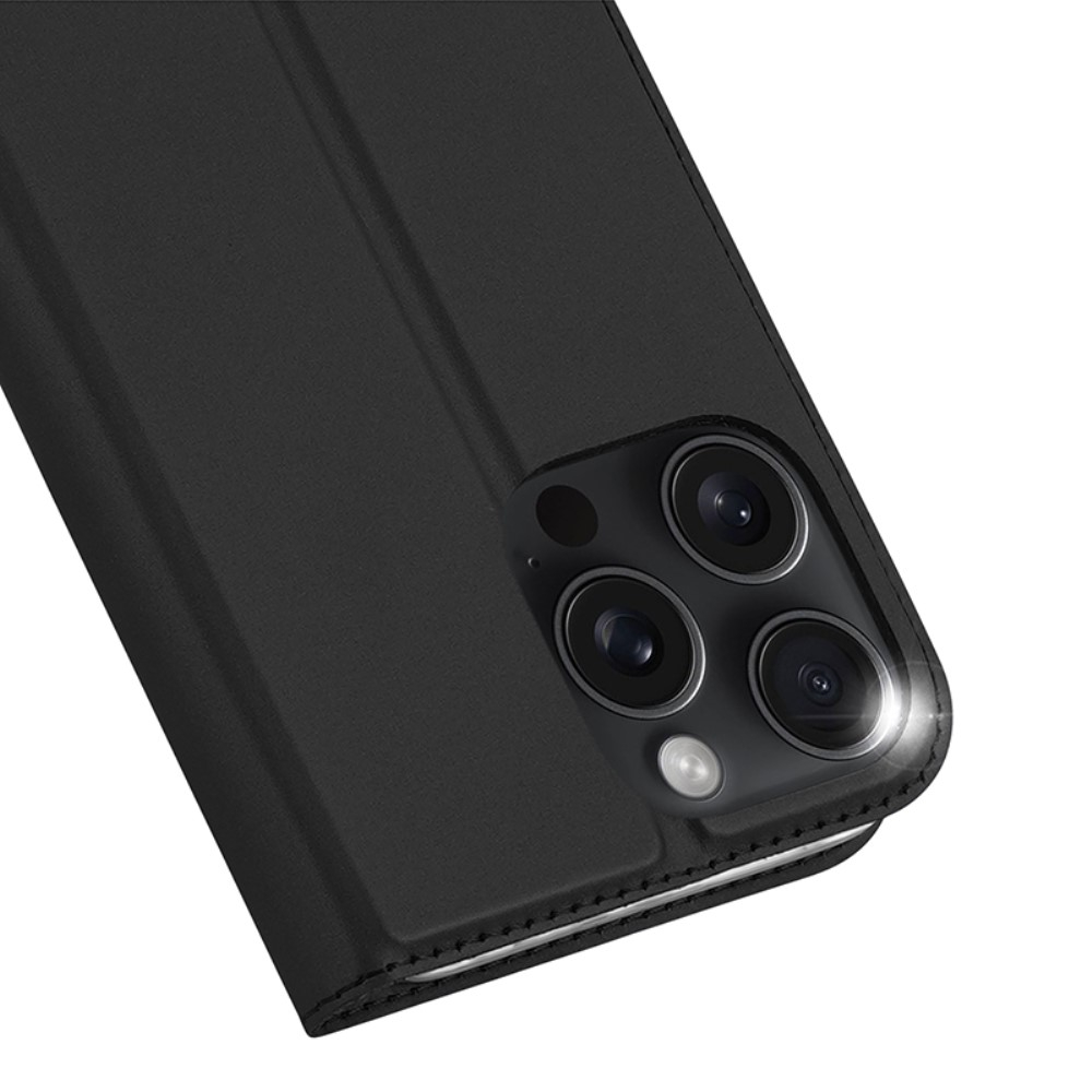 iPhone 16 Pro Flip Wallet Cover Leder Tasche - Schwarz