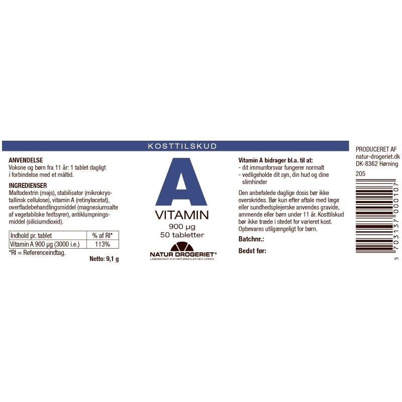 Natur Drogeriet A-Vitamin 900 ug 50 Pieces