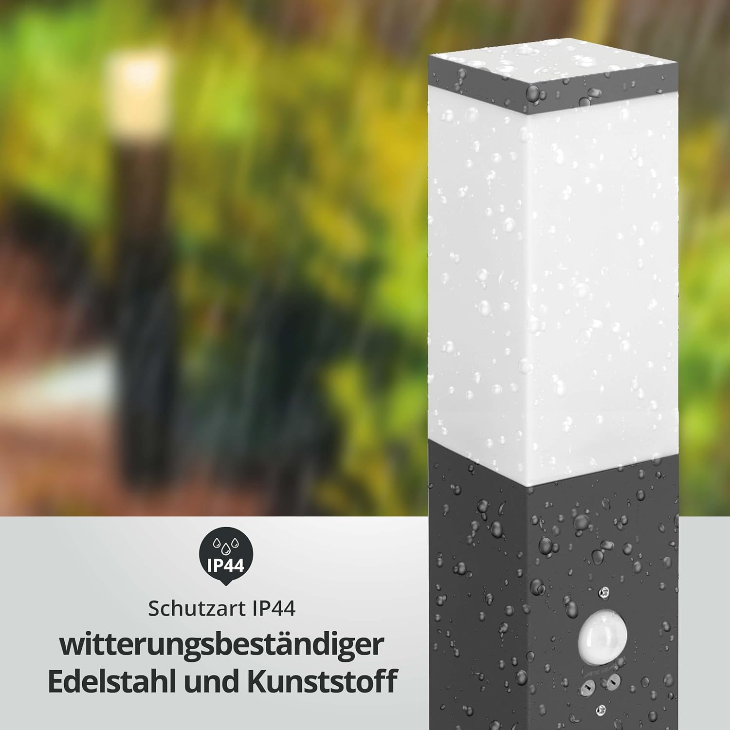 LED Universum Wegeleuchte mit 80cm Edelstahl Außenleuchte Stehleuchte Energiesäule Stromsäule Stromverteiler für den Garten Gartensteckdose (Anthrazit mit Bewegungsmelder und 2 Steckdosen)