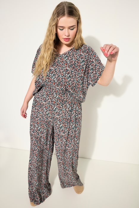 Blusenshirt, oversized, Flower Print, V-Ausschnitt